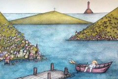 „Сън“, акварелни моливи, черен тънкописец, бял тънкописец върху хартия
